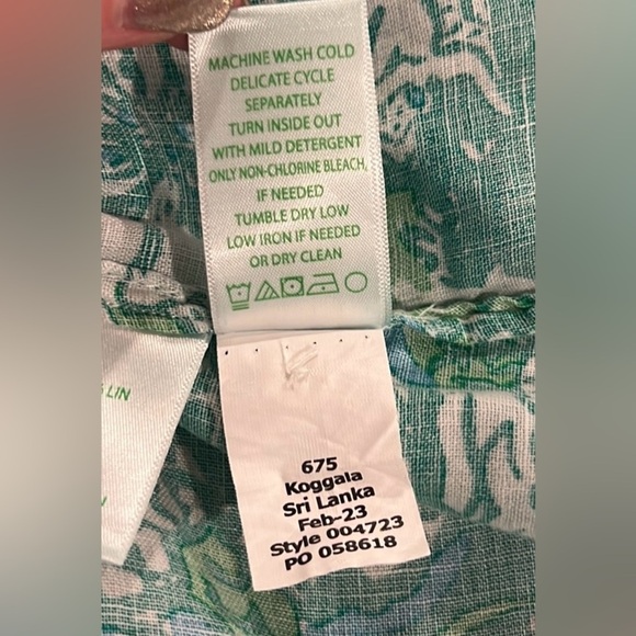 Lilly Pulitzer sea view linen button down shirt in botanical green safari M - Picture 9 of 12